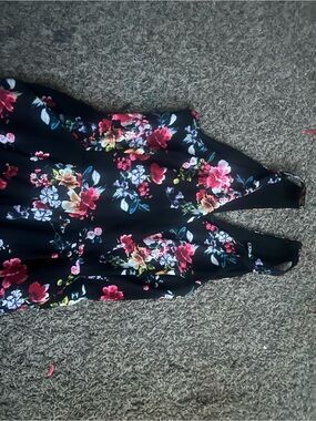 Express Black Floral Dress with Pink and Green Accents